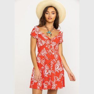 Free People Dress Short button Mini Floral Red 12 large Thing Called Love Linen